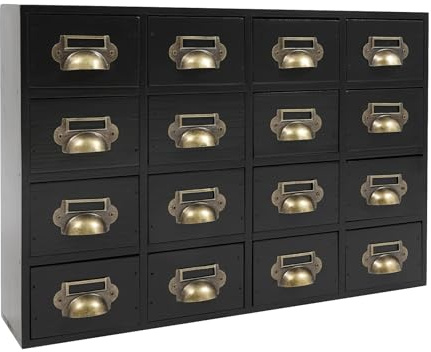 KEESUNG Schubladenschrank Holz, Apothekerschrank Organizer 16-Schubladen-Schrank Holz-Medizinschrank Klein Retro Schreibtisch-Schubladen-Organisator für Haushalte, Büros, kleine Werkstätten (Schwarz)