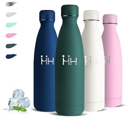 Botella Agua Acero Inoxidable- 500ml- Botella Termica, Sin BPA, Cantimplora Acero Inoxidable, A Prueba de Fugas, Garrafa Termica, Aislamiento al Vacío, para la Escuela, Viajar, Oficina, Cámping