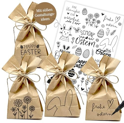 OWLBOOK® 12 Ostertüten zum Befüllen + Basteln | Papiertüten für Ostergeschenke für Kinder & Erwachsene | Osternester zum Befüllen | Ostern Geschenke Basteln Kinder | Bastelset