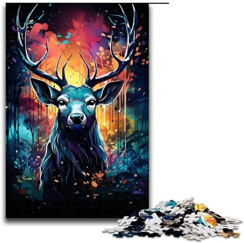 1000 teiliges Puzzle für Erwachsene farbenfrohes psychedelisches „Hirsch im Sturm Puzzle – anspruchsvolles Spiel EIN Kunstwerk geeignet für Jugendliche ab 14 Jahren 75 x 50 cm