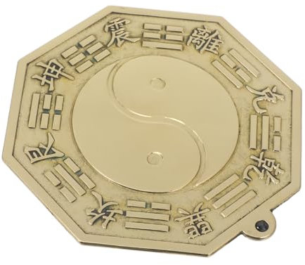 Holibanna Bagua Spiegel Messing Wanddekoration 11,7cm Durchmesser Feng Shui Schutzanhänger Mit Aufhängung Für Wohnraum Haustür