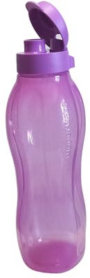 Bottiglia d'acqua in plastica, 1,5 l, colore malva, altezza 29,5 cm, collo largo, riutilizzabile.