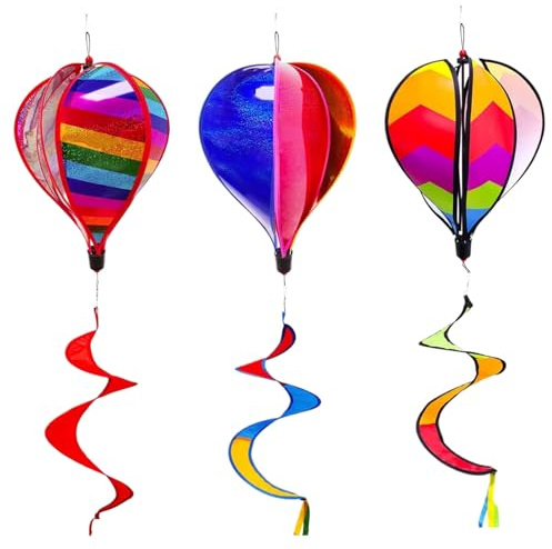 Jubepk Windsocks and Spinners, 3X Rainbow Wind Spinner, Colorful Windsock Ornament, Weather Resistant Hanging Decor for Garden, Yard, Patio, Wedding, Birthday, Indoor Use