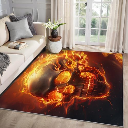 MMYAOKEN Totenkopf Teppich Wohnzimmer 50x80 Gothic Horror Schädel Deko, Kleiner Teppich Kurzflor, Weich rutschfest Waschbare Teppiche, Fußmatte Bettvorleger Schlafzimmer Kinderzimmer