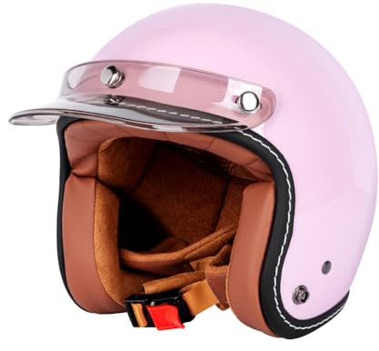 Casque Moto Ouvert 3/4 rétro Couleurs acidulées Casques Jet pour Motorcycle à la Mode Femmes Adultes Scooter électrique Course Automobile Course Automobile Trajets Quotidiens Rose XL/61-62cm