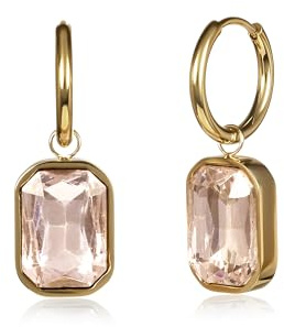 Zavana goldene Hängeohrringe für Damen – große rechteckige Kristall-Anhänger an Creolen, elegante Edelstahl Statement-Ohrringe in Klar, Blau, Grün, Rot oder Champagnerrosa