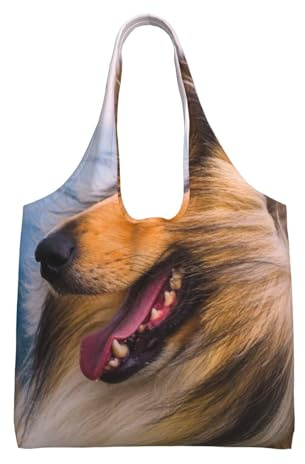 Zouey Einschultrige Canvas-Tasche, Canvas-Tragetasche für Damen, Schultertasche, Einkaufstasche, Schöner Rough Collie
