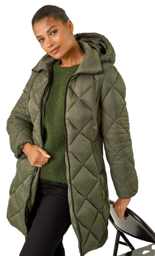 Roman Padded Coat for Women UK - Ladies Longline Puffer Winter Quilted Parka Waterproof Rainproof Wind Resistant Thermal Jacket Long Length Warm Zip Hood Puffa Cosy