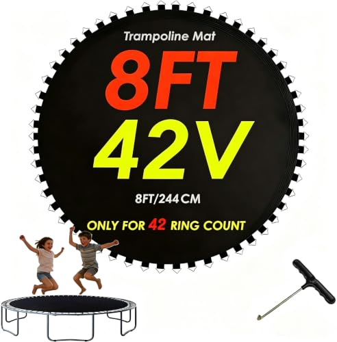 8ft Replacement Trampoline Accessories Mat High Elastic Round Jumping Mats 42 Buckles 2.44m Diameter Black PP Replacement Jumping Pad Bounce Mats Fits 5.5 Springs Includes Spring Puller Tool