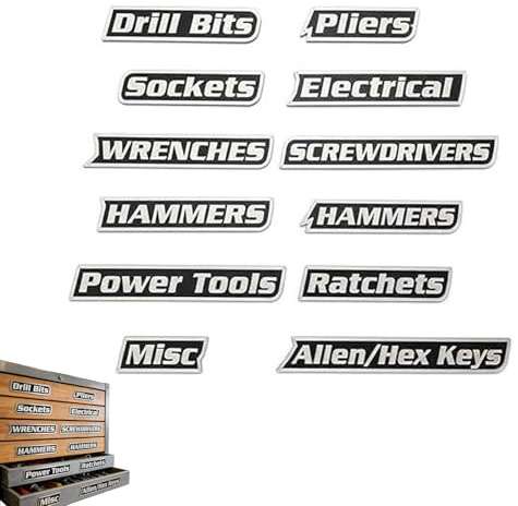 BRTNUP 12 Pack of Magnetic Toolbox Labels, 3D Printed Magnetic Tool Box Labels General Tool Box Organize Accessories Reusable Magnetic Tools Box Tags for Steel Toolboxes Carts Drawers and Cabinets