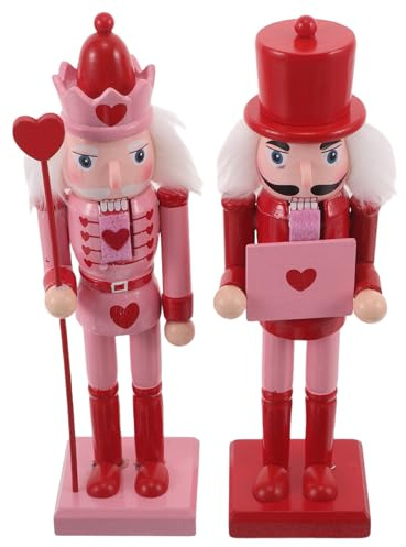 Tofficu 2 Piezas Cascanueces de Madera para San Valentín Adorno de Mesa con Figuras de Soldado Decoración de Amor y Fiesta Ornamentación Festiva para Hogar y Mantel