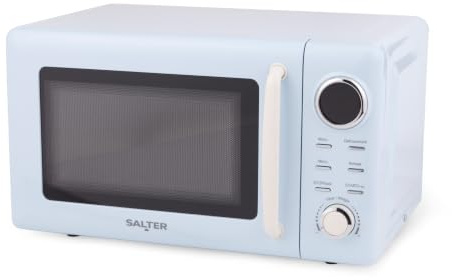 Salter Retro Digital Microwave, 20 L, 800 W, Blue | 8 Auto Presets, 5 Power Levels, Defrost By Weight Or Time, 60 Minute Timer, 27 Cm Glass Turntable, Button And Dial Controls