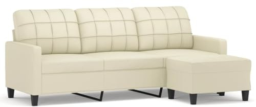 HETFTJN 78-Inch Faux Leather 3-Seater Sofa with Ottoman, Cream