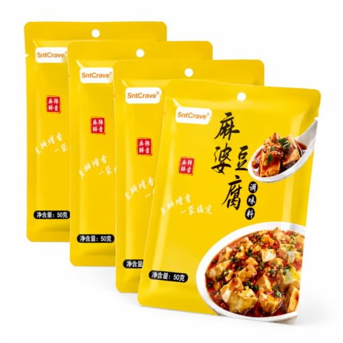 Ezzlorian Mapo Tofu Würzsauce - All-in-One Sichuan Scharfe Würzpaste - Vegan & Ohne MSG-Zusatz - 4 x 50g Beutel für Schnelle Asiatische Küche
