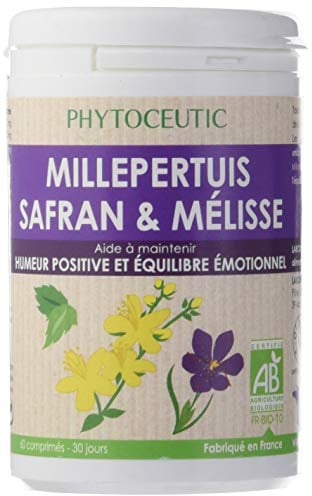 aboratoires Phytoceutic Millepertuis Safran Pilulier 60 comprimés - 30 jours. Poids net 49.8 g