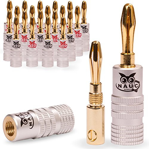 NAUC High End Bananenstecker Banana-Stecker 22x (11-Paare) Steckverbinder für Kabel bis 6mm² 24K vergoldet löt- oder schraubbar in schwarz und rot Flexibler Anschluss