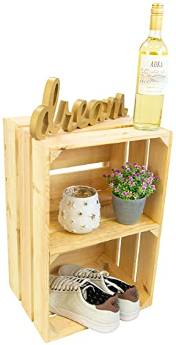 Kistenkolli Altes Land Obstkiste, Natur mit Mittebrett (quer), 54x35x30 cm, Dekoration und Stauraum für Obst, Wohnzimmer, Balkon, Garten