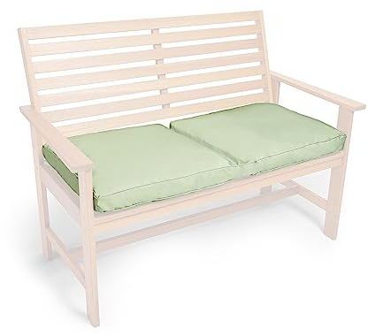VonHaus Green Garden Bench Cushion – 2 Seater Water Resistant Outdoor Seat Pad with Removable Cover, Sage Green Padded Outdoor Bench Cushion, 110cm x 50cm x 10cm