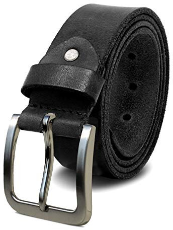 ROYALZ Herren Ledergürtel aus robusten 4 mm Büffel-Leder, Voll-Leder Vintage Gürtel für Jeans Anzug Hose, Größe:Bundweite 90 cm = Gesamtlänge 105 cm, Farbe:Schwarz - Schnalle gebürstet