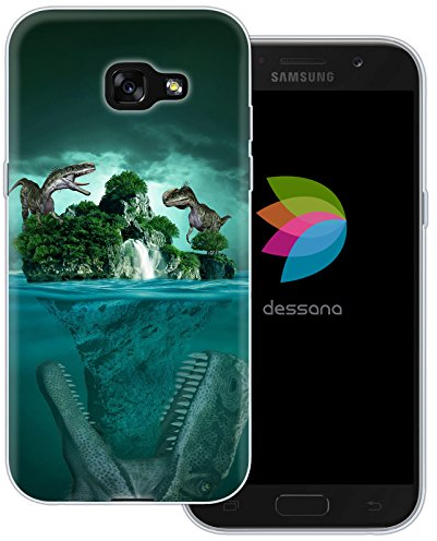 dessana Dinosaurier Welt transparente Silikon TPU Schutzhülle 0,7mm dünne Handy Tasche Soft Case passend für Samsung Galaxy A5 (2017) Dino Urwald