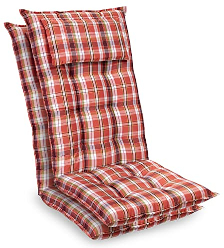 Homeoutfit24 Sylt Gartenstuhlauflagen Hochlehner, 2er Set, Made in Europe, Gartenstühle Sitzauflagen, Gartenstuhlauflagen, Sitzkissen, Polsterauflagen UV-Beständig, Sitzkissen, Hochlehner Auflagen