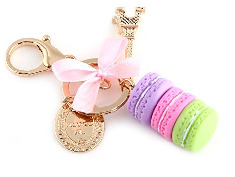 Macaron Schlüsselanhänger aus Legierung, niedlich, bunt, Macaron, Eiffelturm, Anhänger, Auto, Charme, Dekoration für Haus, Kinder, für Weihnachten (13 x 5 x 4 cm, Violett)