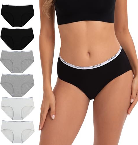 INNERSY Culottes Femmes Coton Shortys Sport Sexy sous-vêtements Basiques Noir Blanc Gris Lot de 6 (L, Noir/Blanc/Gris)