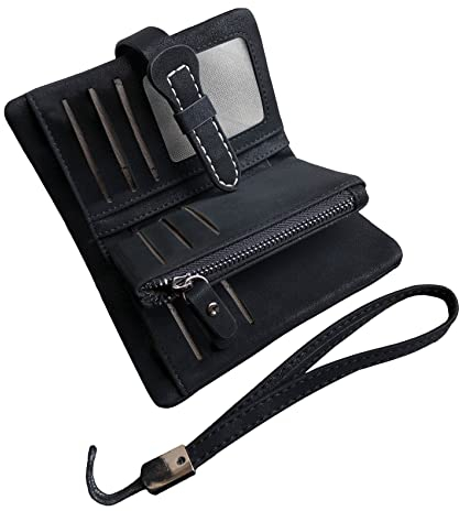 AOXONEL Petit Portefeuille en Cuir à Deux Volets pour Femme avec Blocage RFID avec Porte-Cartes et fenêtre pour Carte d'identité Violet 3, Violet3, Small, Vintage (Black3)