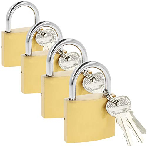 COM-FOUR® 4x Candado de metal sólido - Cerradura de seguridad con 3 llaves - Candado con mango endurecido