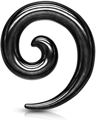 beyoutifulthings Dehn-Spirale Edelstahl Taper Schwarz Dehnanhänger Dehnungs-Schnecke Dehnungs-Sichel Ohr-Piercing Ohr-Schmuck 8mm