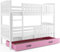 Interbeds Etagenbett Hochbett QUBA 90x200cm aus Kiefernholz, Farbe: WEIß ; Kinderbett mit Matratzen und Lattenroste (weiß + rosa Schublade)