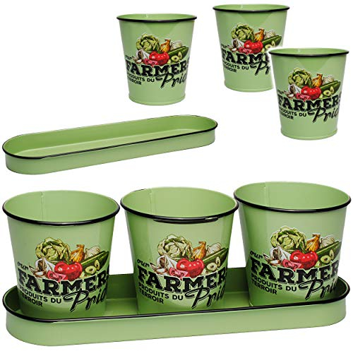 alles-meine.de GmbH Set: 3 Blumentöpfe/Metalleimer - mit Tablett - grün - rund - Ø 10,5 cm - MITTEL - 0,55 Liter - Farmers Pride - Metall - aus Zink Blech Eimer - Untersetzer U..