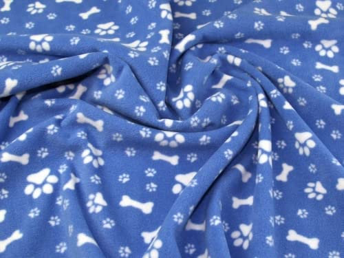 Minerva Crafts Fleecestoff mit Pfoten- und Knochenmotiv, Meterware, Blau