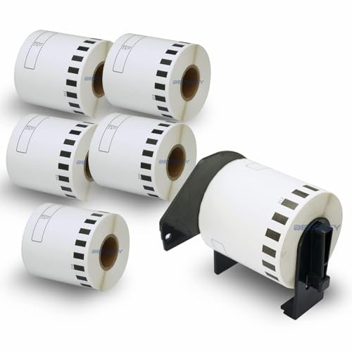 BETCKEY - 6 Rollen DK-22212 Endlosetiketten (Film) Kompatibel mit Brother, 62mm x 15.24m, 6 Etiketten für Brother QL Etikettendrucker (1 Wiederverwendbare Etikettenhalter)