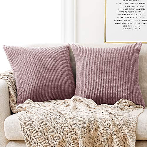 Deconovo, set of 2 pillowcases/pillow covers, 18 x 18 inches, dark pink velvet, soft decorative pillow case