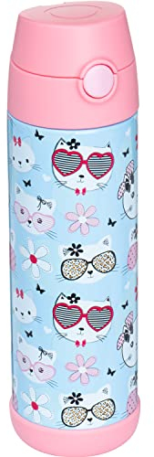 Snug Kids Flask - Stainless Steel Insulated Water Bottle with Straw for Children/Toddlers (Girls/Boys) - Kitty, 500ml