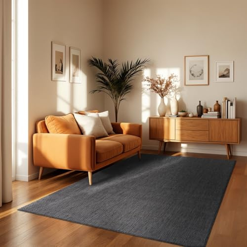 TT Home Teppich Für Outdoor Wetterfest Küchenteppich Balkon Terrasse Unifarbenes Design Modern, Farbe:Anthrazit, Größe:200 cm Quadrat