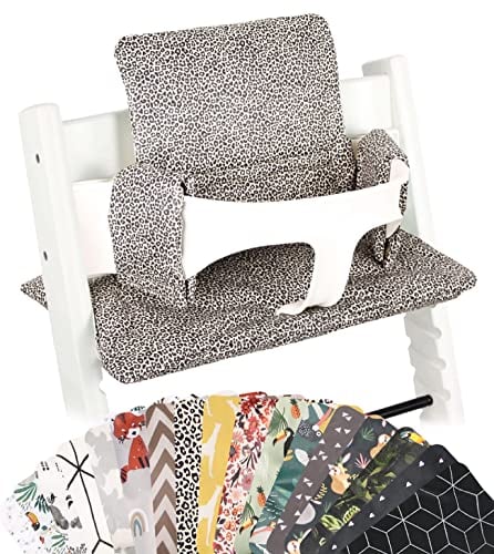 Ukje | Sitzkissen für Stokke Tripp Trapp Hochstuhl | Abwaschbar | Viele Farben & Muster | Tripp Trapp Kissen Polster Sitzauflage | Extra dick | Sitzverkleinerer Tripp Trapp Cushion | Leopard