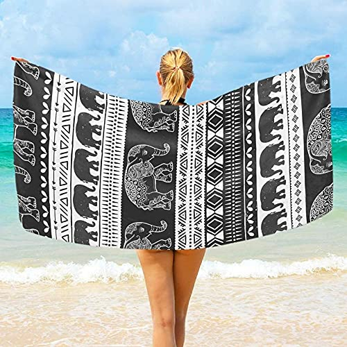 RUiillg Strandtücher,Schwarzer Weißer Elefant Größe Saunatuch Schnelltrocknend Wasseraufnahme Extra Microfiber Tragbar Sand Proof Ultralight Ideal Als,Reisetuch,Strandtuch,Badetuch,Picknick Decke