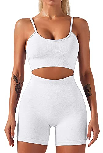 HANERDUN Damen Sportanzüge 2 Stücke Nahtlose Outfit Traingsanzug Jogginganzug Tiefem V und Leggings Bekleidungssets Yoga Outfit Freizeitanzug Sportswear