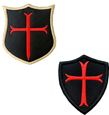 2 Pack Crusader Knights Warrior Flag Templar Cross Shield Shoulder Logo Applique Military Morale Embroidered Fastener Hook & Loop Emblem Patch for Caps,Bags,Backpacks,Clothes,Vest,Military