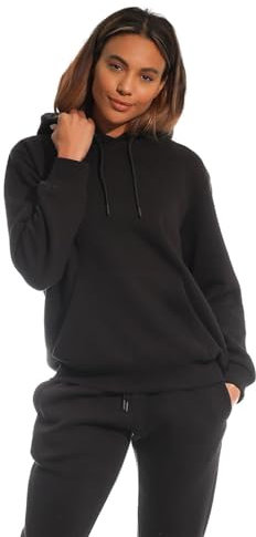 Light & Shade Women's Hooded Soft Touch Ladies Loungewear Hoodie Sweatshirt Top, Black, L