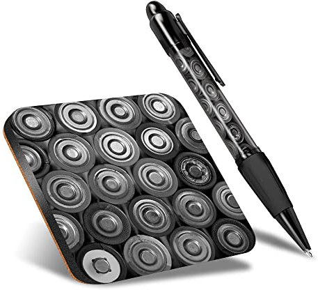 DV DESIGN 1 x Eco Square Coaster & 1 Pen Set - BW - Retro Batteries Power Bank Drink Cup Mug Glass Table Protection Mat #38896
