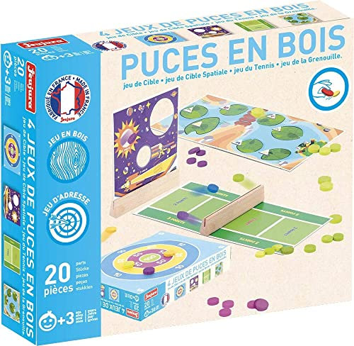 JEUJURA - 8451 - Jeux DE PUCES - 4 Jeux - PUCES en Bois - pour Partager en Famille ou Entre Amis Le Plaisir du Jeu - À partir de 3 Ans