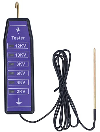 Elektrozaun-Tester, 6 Anzeigeleuchten, Wasserdichter Elektrozaun-Spannungsprüfer mit Großem LCD-Display, Tragbarer Handzaun-Spannungsmesser Bis zu 12000 V für Den Bauernhof, Hausgarten (keine Batterie