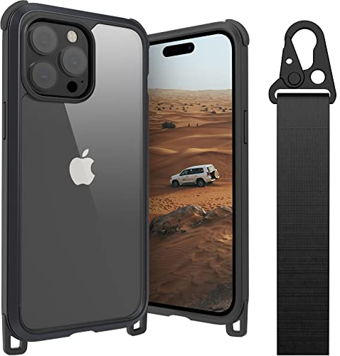MAGEASY Protective iPhone 14 Pro Max Case with Strap 6.7 - 16ft Drop Tested iPhone 14 Pro Max Case with Crossbody Lanyard - Odyssey+ (6.7, 3 Lens) (Metal Frame, Mystery Black)