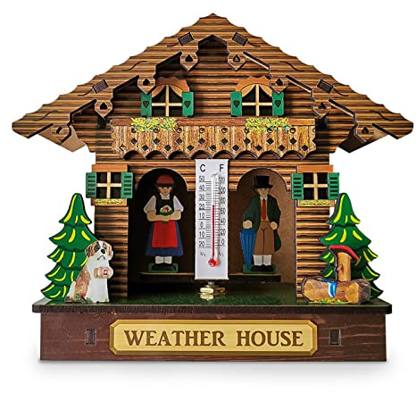 Wetterhäuschen Thermometer Hygrometer Wetterstationen Waldwetterhäuschen mit Mann und Frau Holzchalet Barometer Dekoration Wandbinder Ornamente
