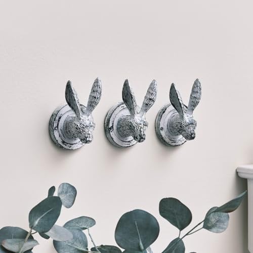 Melody Maison Set of 3 Antique White Hare Head Coat Hooks