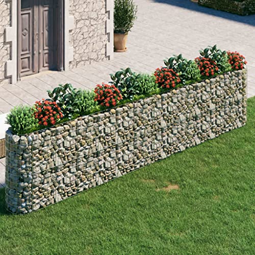 WIFESE Gabionen Hochbeet 470x50x100 cm Steinkorb Gabione Gabionenkorb Gabionenwand Gabionensäule Gabionen Zaun Steingabionen Gabionenkörbe Pflanzkasten Gabionen Pflanzkorb Verzinktes Eisen