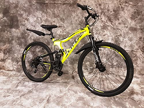 Generisch 26 Zoll MTB Albatros Vollgefedert, 21-Gang Kettenschaltung, Scheibenbremsen NEU 2659-GELB-SCHWARZ Bitte BEACHTEN AB 155 cm KÖPERGRÖSSE GEEIGNET !!!!!!!